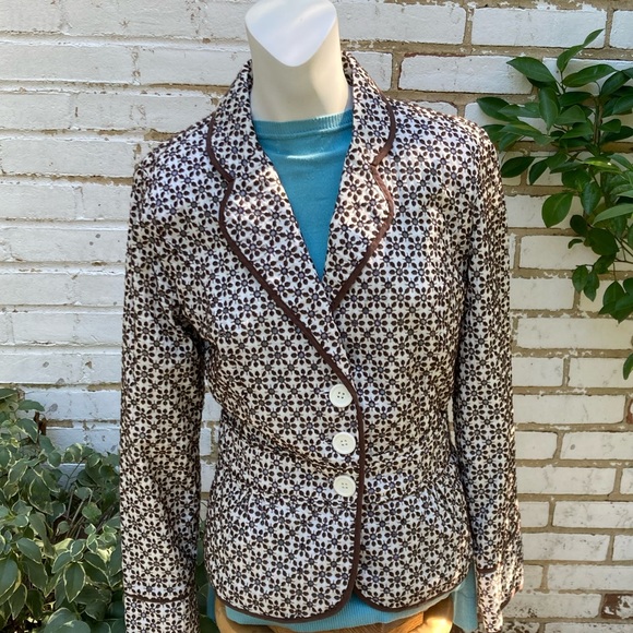 Kenar Embroidered Eyelet Brown & Cream Tailored Blazer Jacket sz 12 - Picture 12 of 12